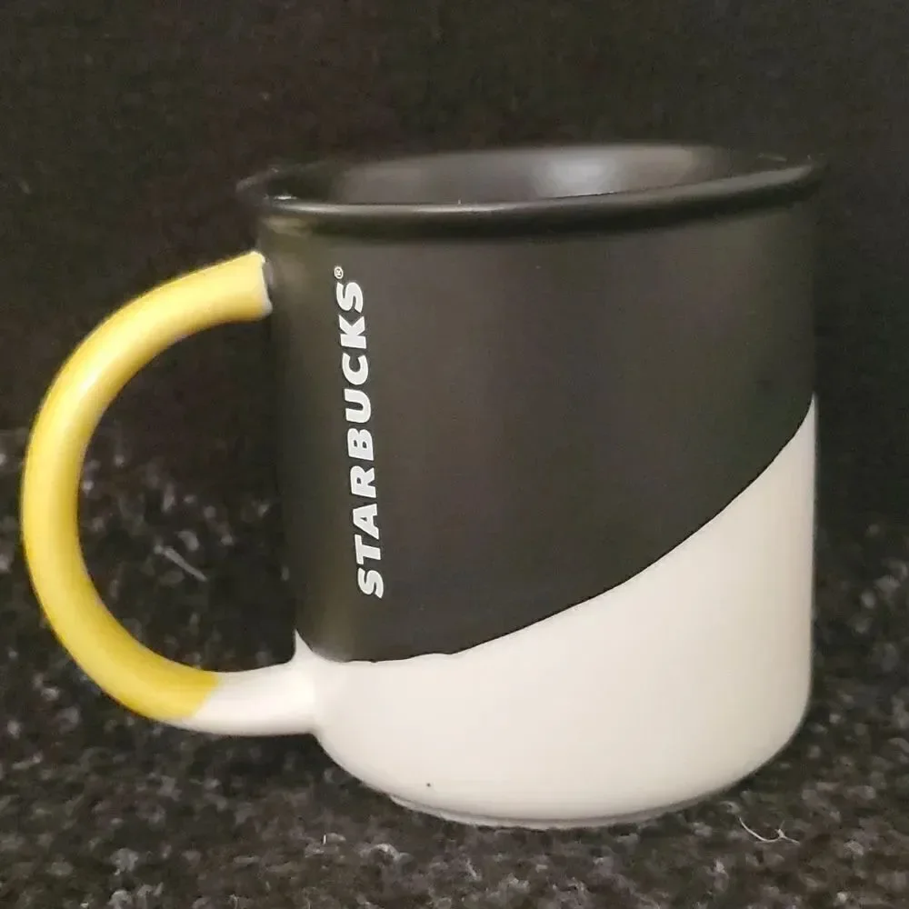 Starbucks 2017 Angle Dip Black Yellow Handle Coffee Cup 12 oz